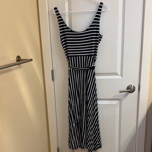 Loft Navy and White Striped Dress Size Medium Petite